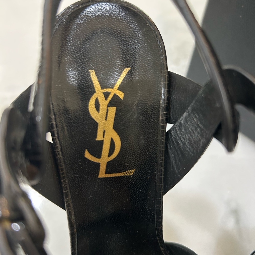 Yves Saint Laurent Shiny Black Strappy Heels like new YSL - Picture 5 of 9